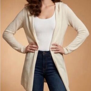 Minnie Rose Cream Cashmere Open-Front Hooded Cardigan